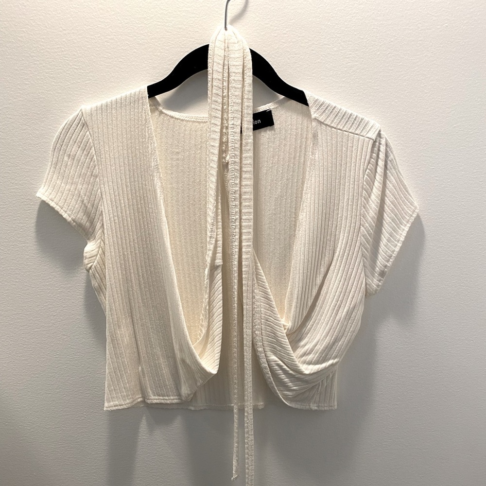 Reformation - Flora - Wrap Cropped Short Sleeve Top